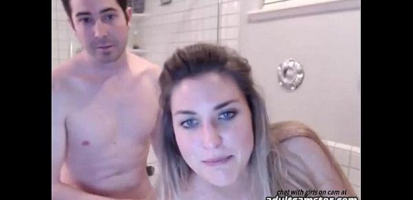  Hot blonde beauty on webcam in bath gets cumshot